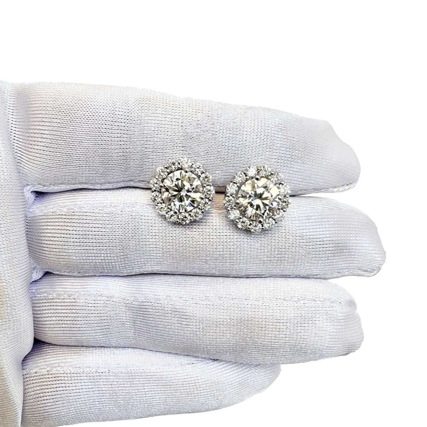 6.92CTW Lab-Grown Diamond Real 14k White Gold Diamond Halo Pushback Earrings