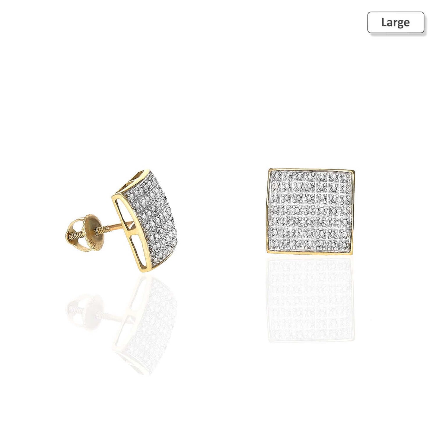 10K Gold Micro Pave Natural Diamond Square Stud Earrings 0.10Ct -0.40Ct