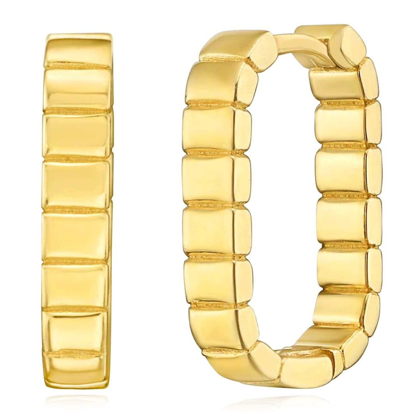 14K Gold Oval Snap Closure Huggie Hoop Earrings 14mm