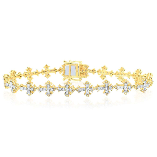 1.00CTW Natural Diamond 10K Yellow Gold Cross Tennis Bracelet 8"