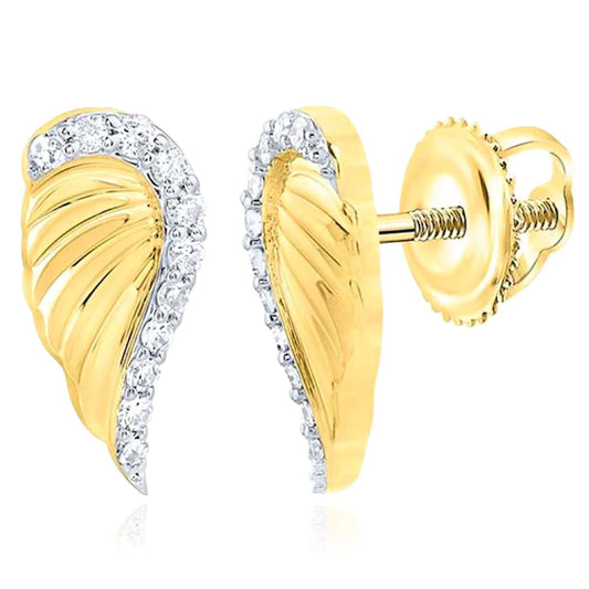 0.10CTW Natural Diamond Real 10K Gold Angel Wings Stud Earrings 11mm