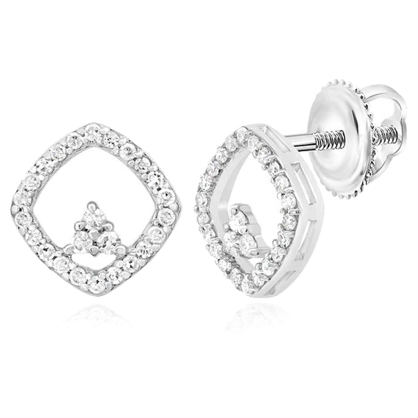 0.15CTW Natural Diamond Real 10K White Gold Cushion Stud Earrings 7mm