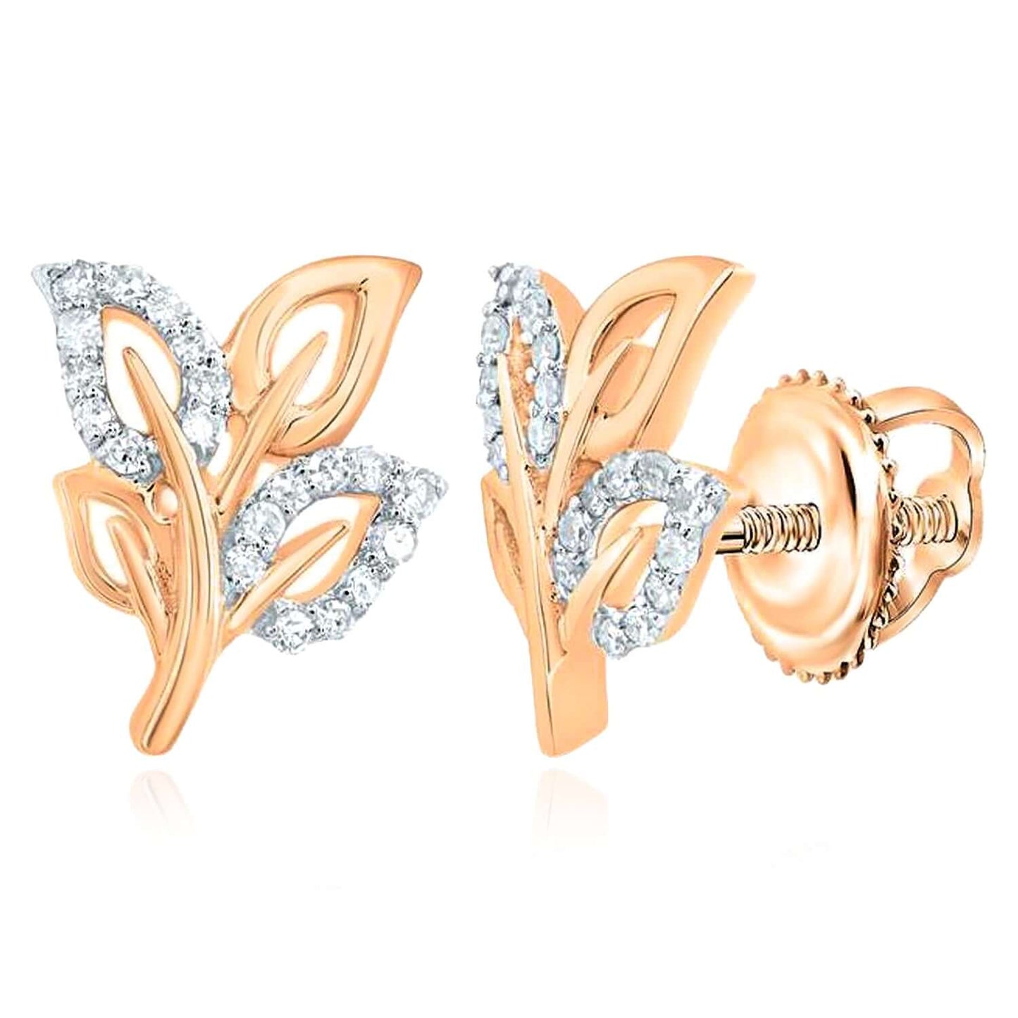 0.12CTW Natural Diamond Real 10K White Rose Gold Leaf Stud Earrings 12mm