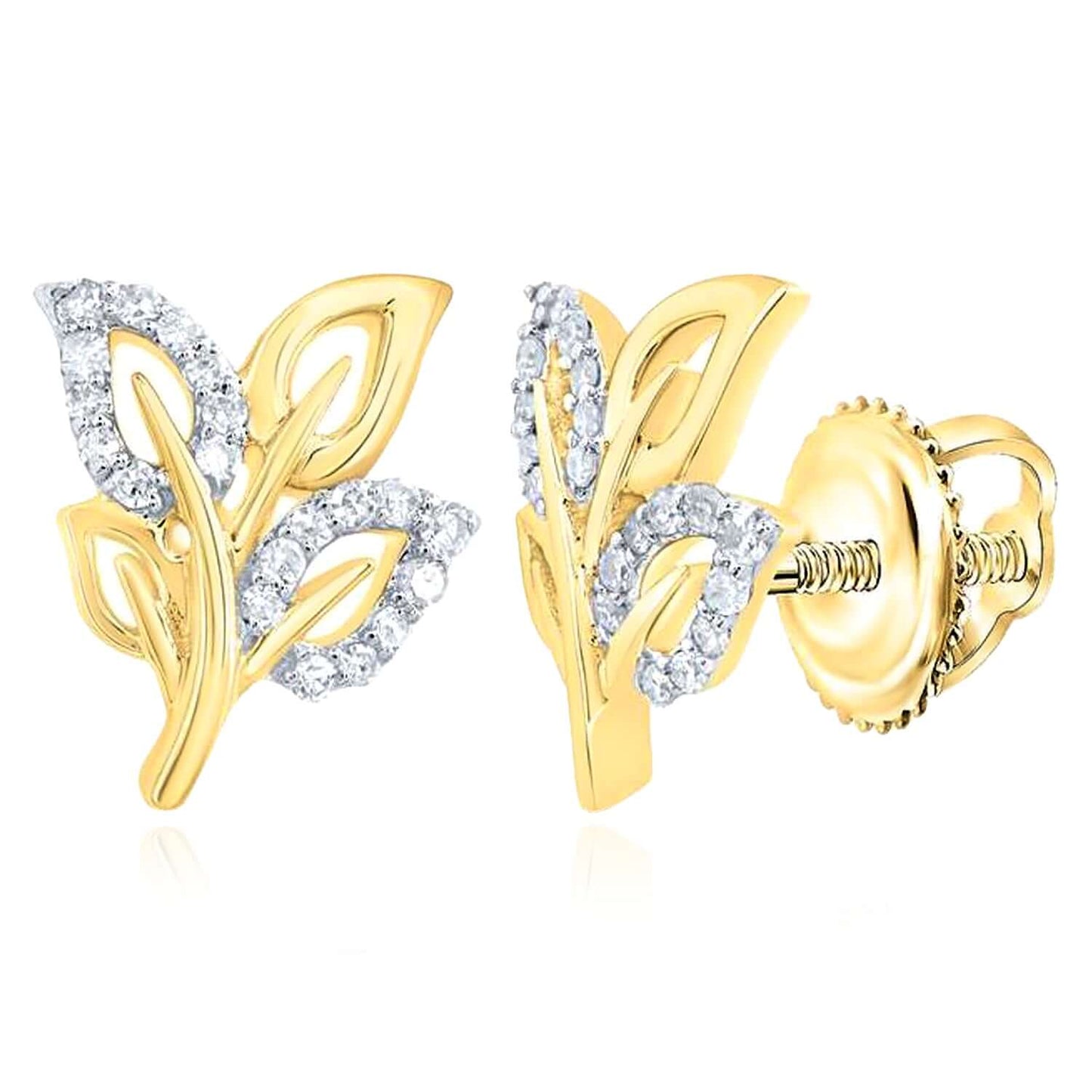 0.12CTW Natural Diamond Real 10K White Rose Gold Leaf Stud Earrings 12mm