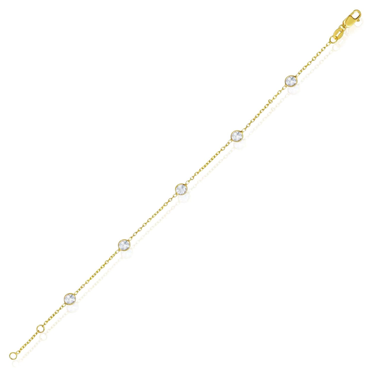 Real 14K Gold Station Gemstone Adjustable Bracelet 6.5"-7"