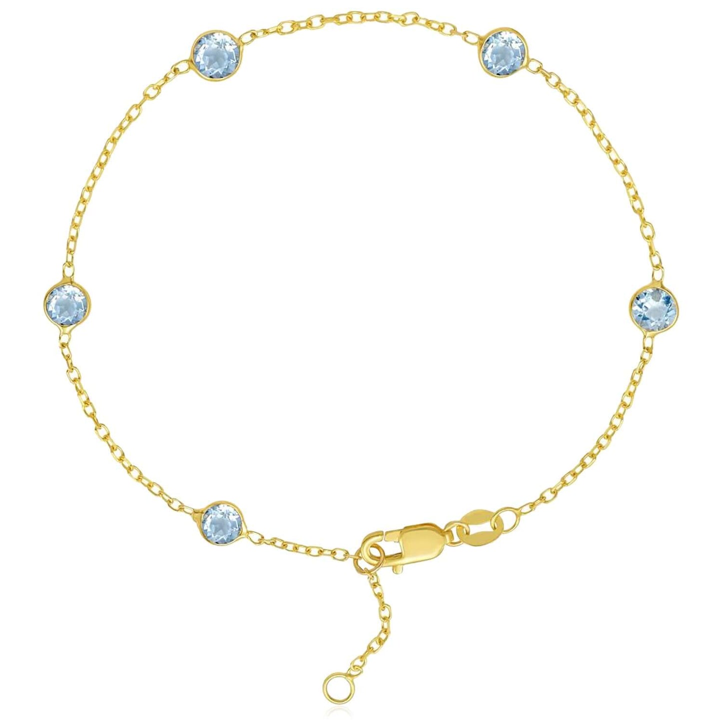 Real 14K Gold Station Gemstone Adjustable Bracelet 6.5"-7"