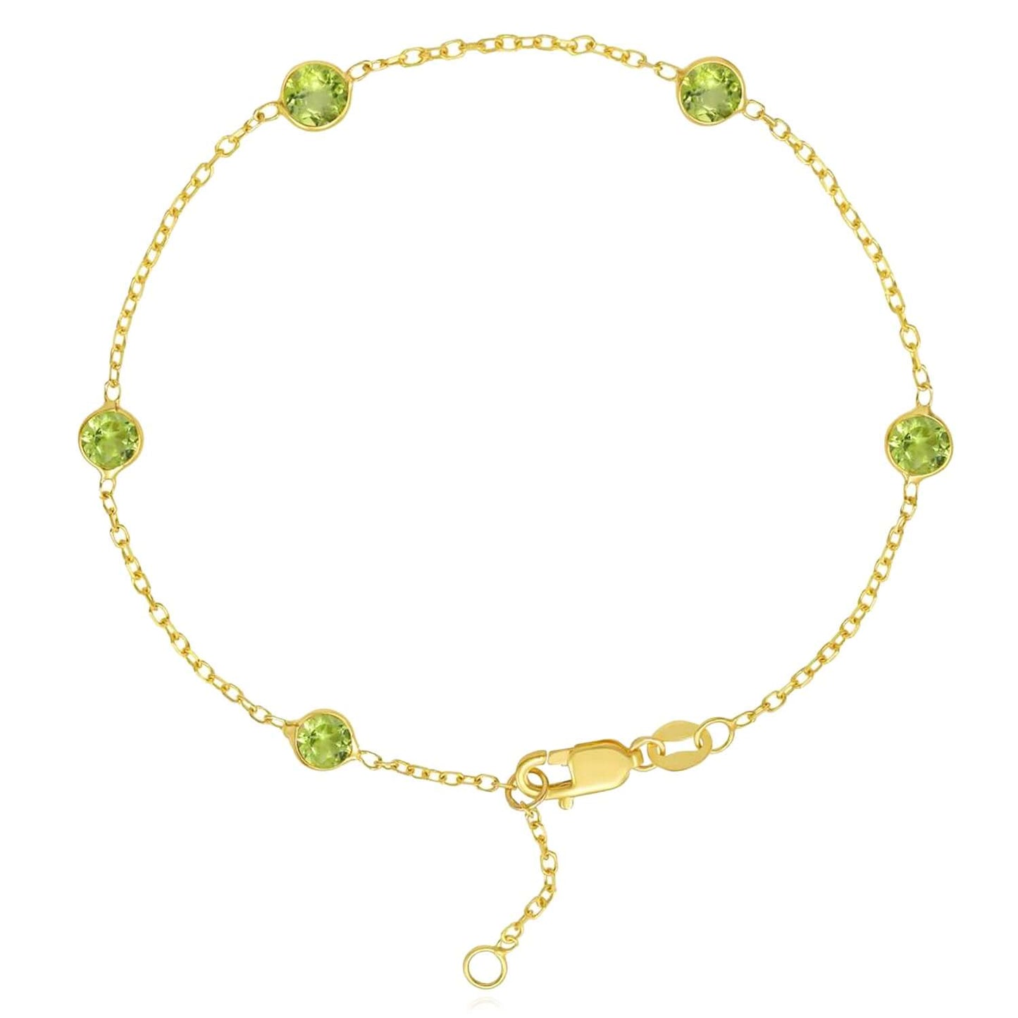Real 14K Gold Station Gemstone Adjustable Bracelet 6.5"-7"