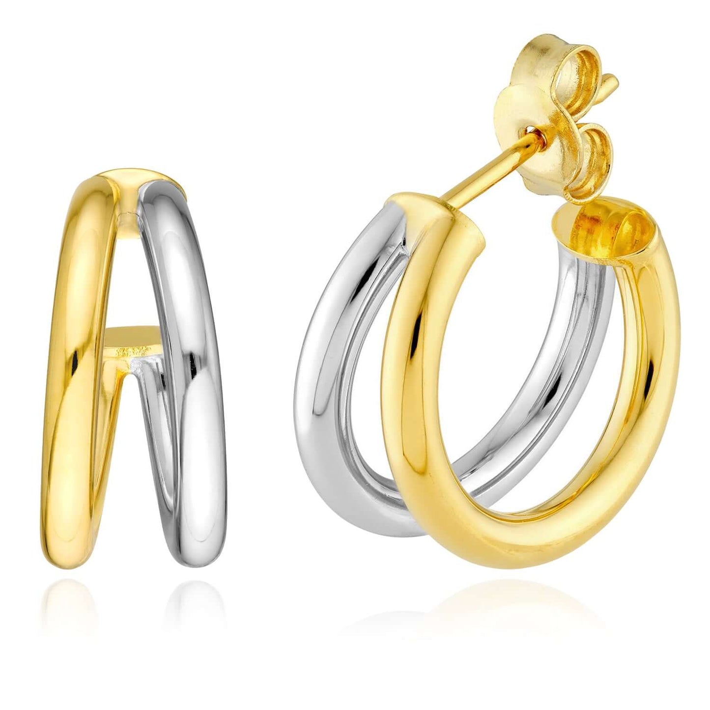 Real 14K Two-Tone Gold Double Hoop Earrings 10mm