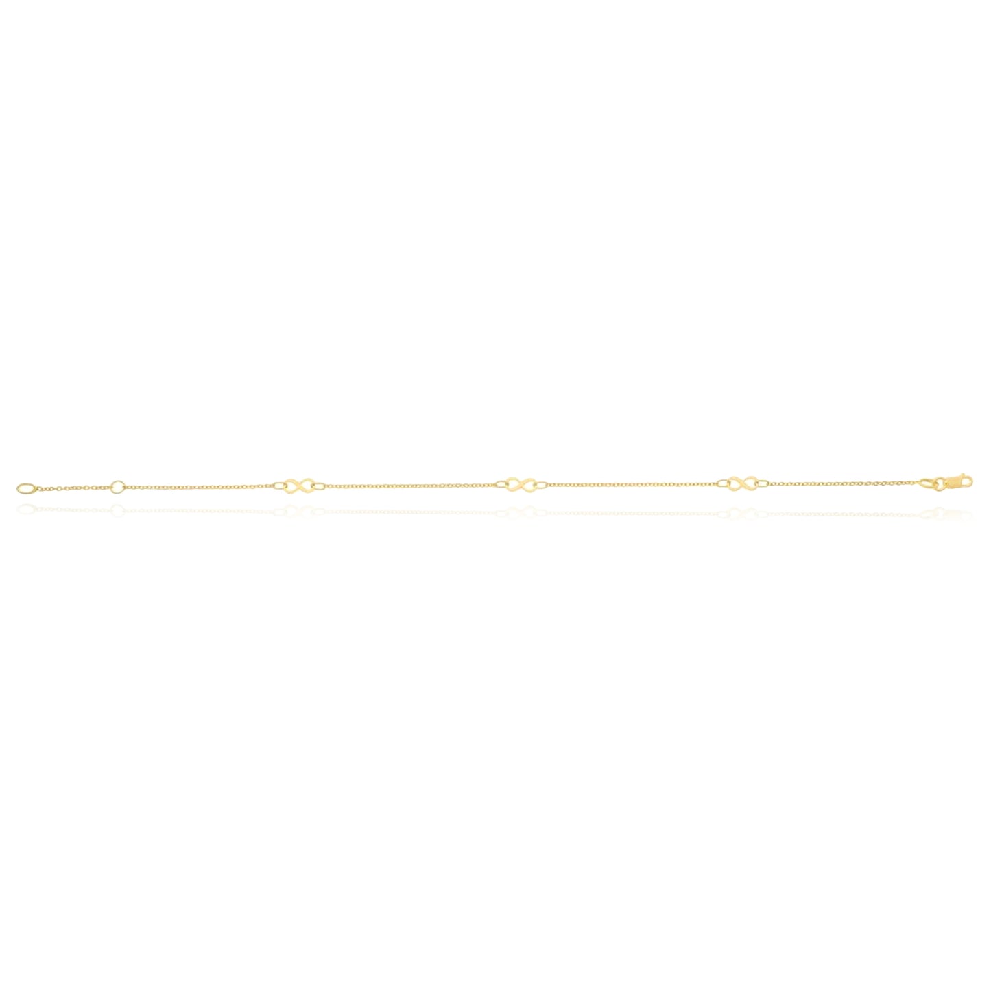 10K Yellow Gold Infinity Adjustable Ankle Bracelet (Solid Links) 9"-10"