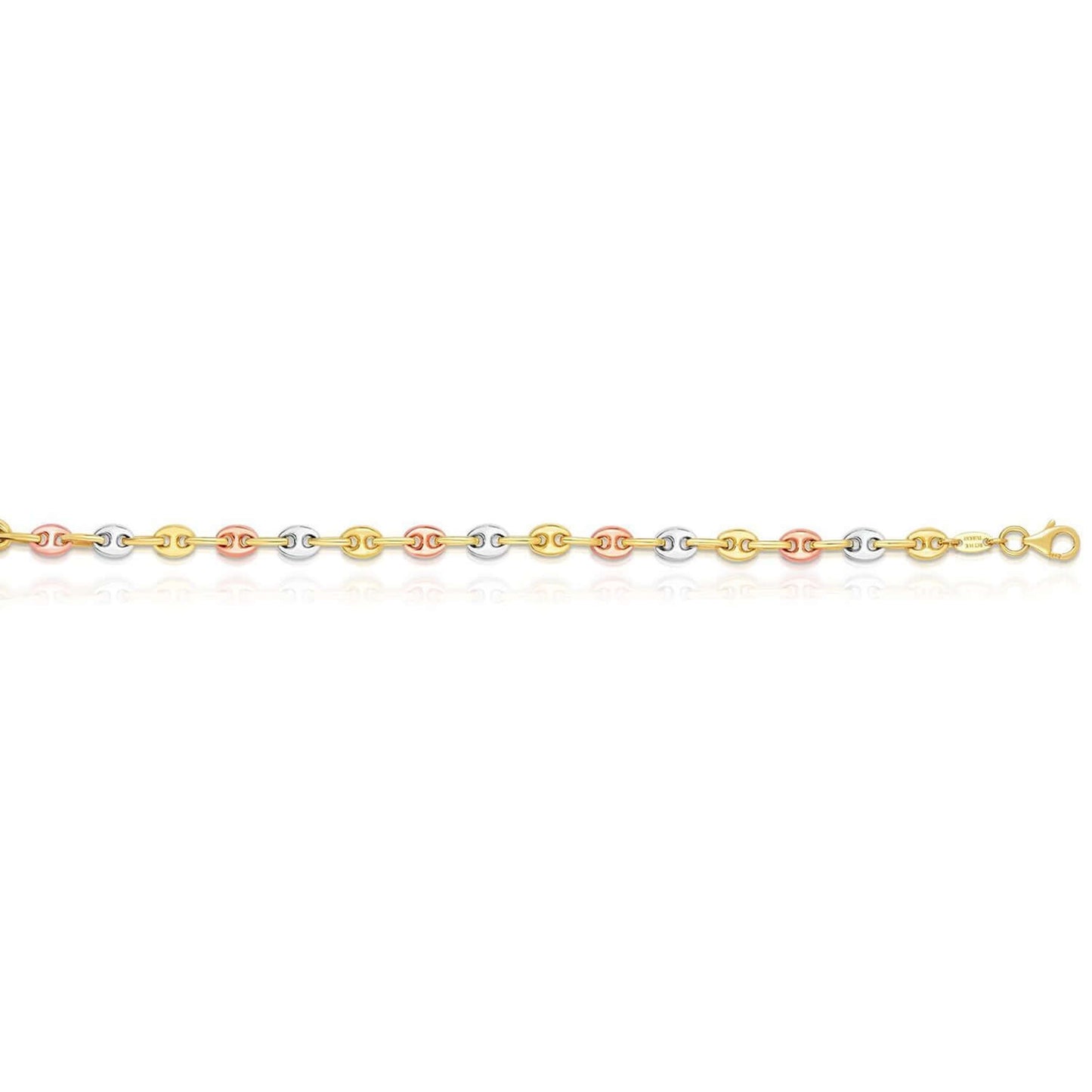 Real 14K Tri-Color Gold 5mm Puffed Mariner Chain Necklace 16" 18" 20"
