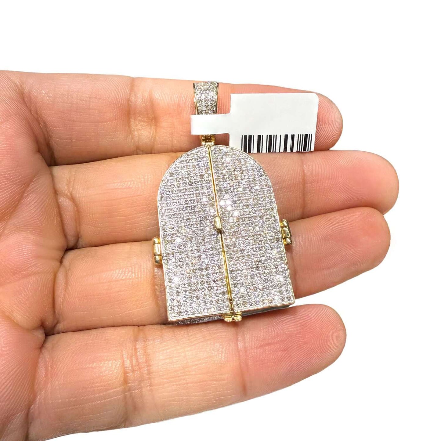 Customizable 3.75CTW Real Diamond Real 10K Gold Tomb Doors Memory Pendant 1.4"