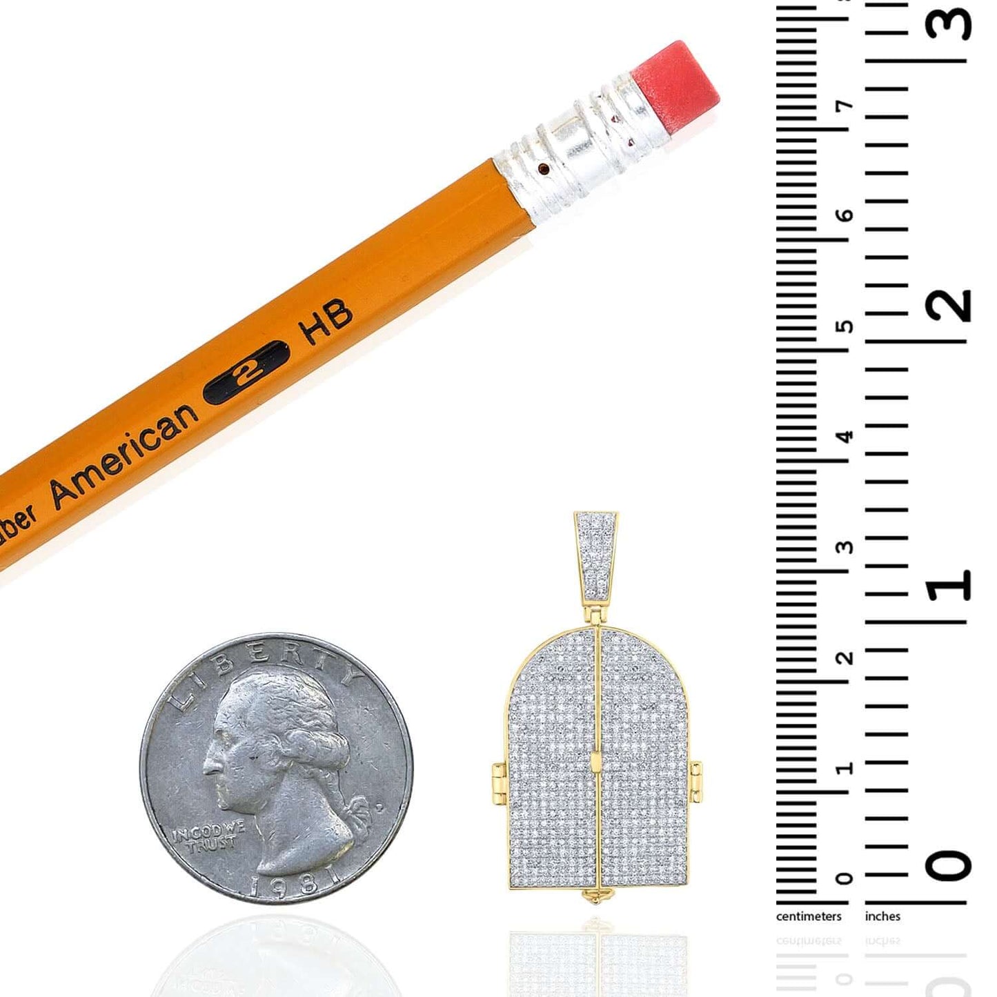 Customizable 3.75CTW Real Diamond Real 10K Gold Tomb Doors Memory Pendant 1.4"