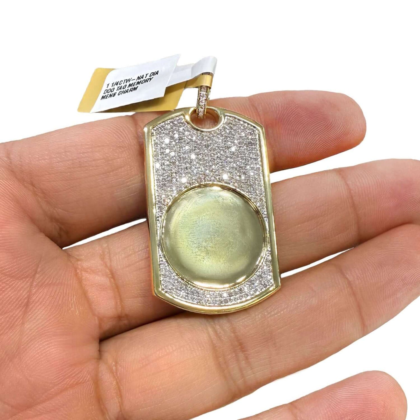 Customizable 1.25CTW Real Diamond Real 10K Gold Dog Tag Memory Pendant 2"