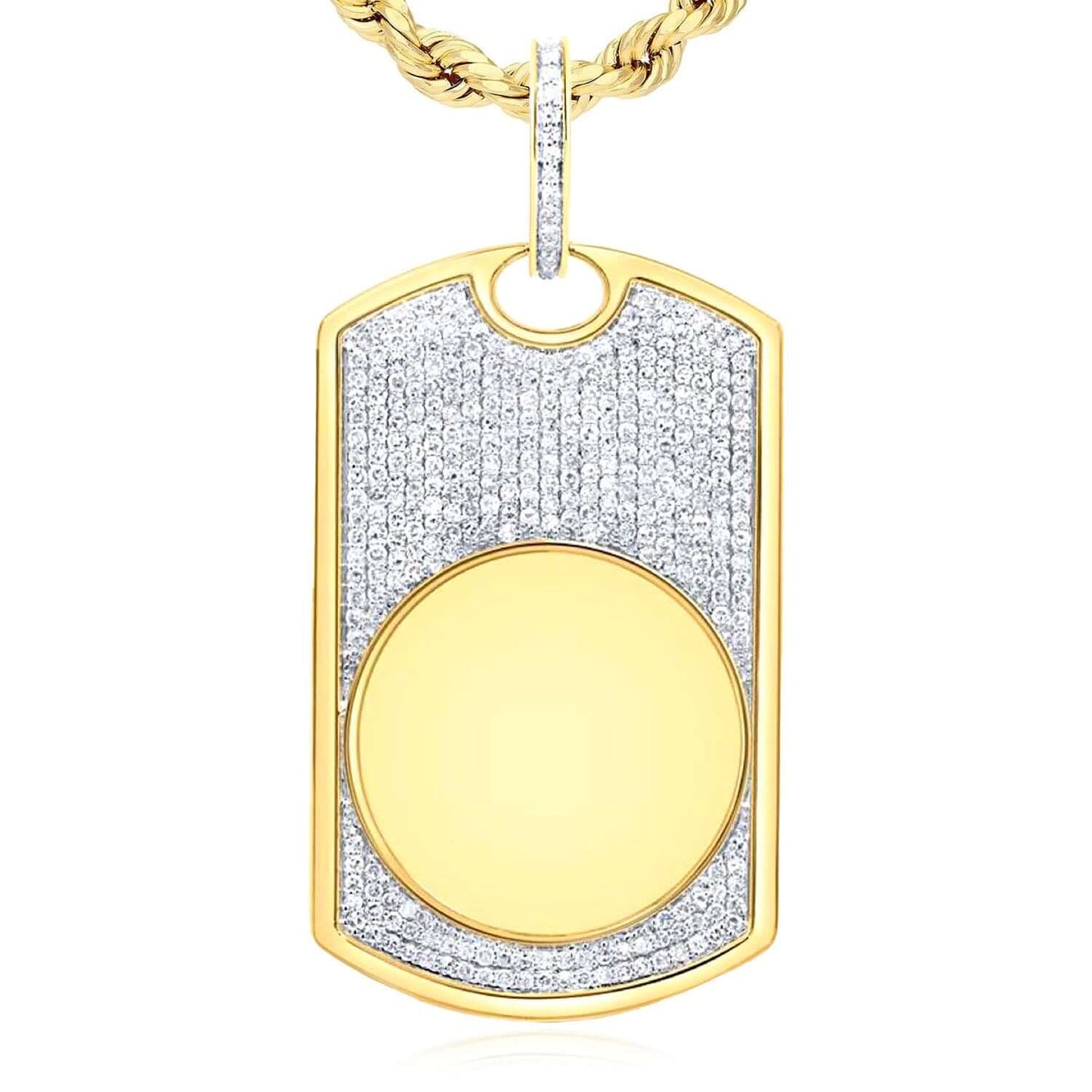 Customizable 1.25CTW Real Diamond Real 10K Gold Dog Tag Memory Pendant 2"