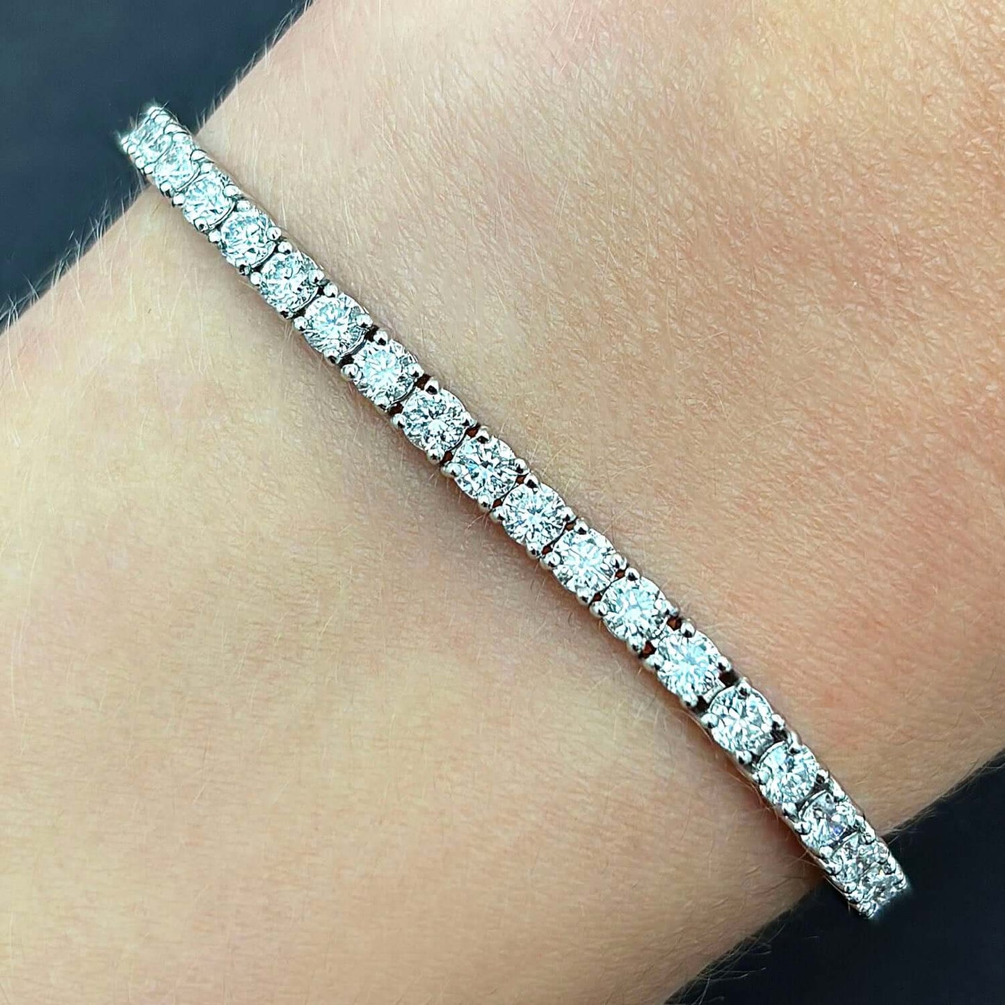 5.75CTW Lab-Grown Diamond 14K White Gold 3.2mm Tennis Bracelet 7"