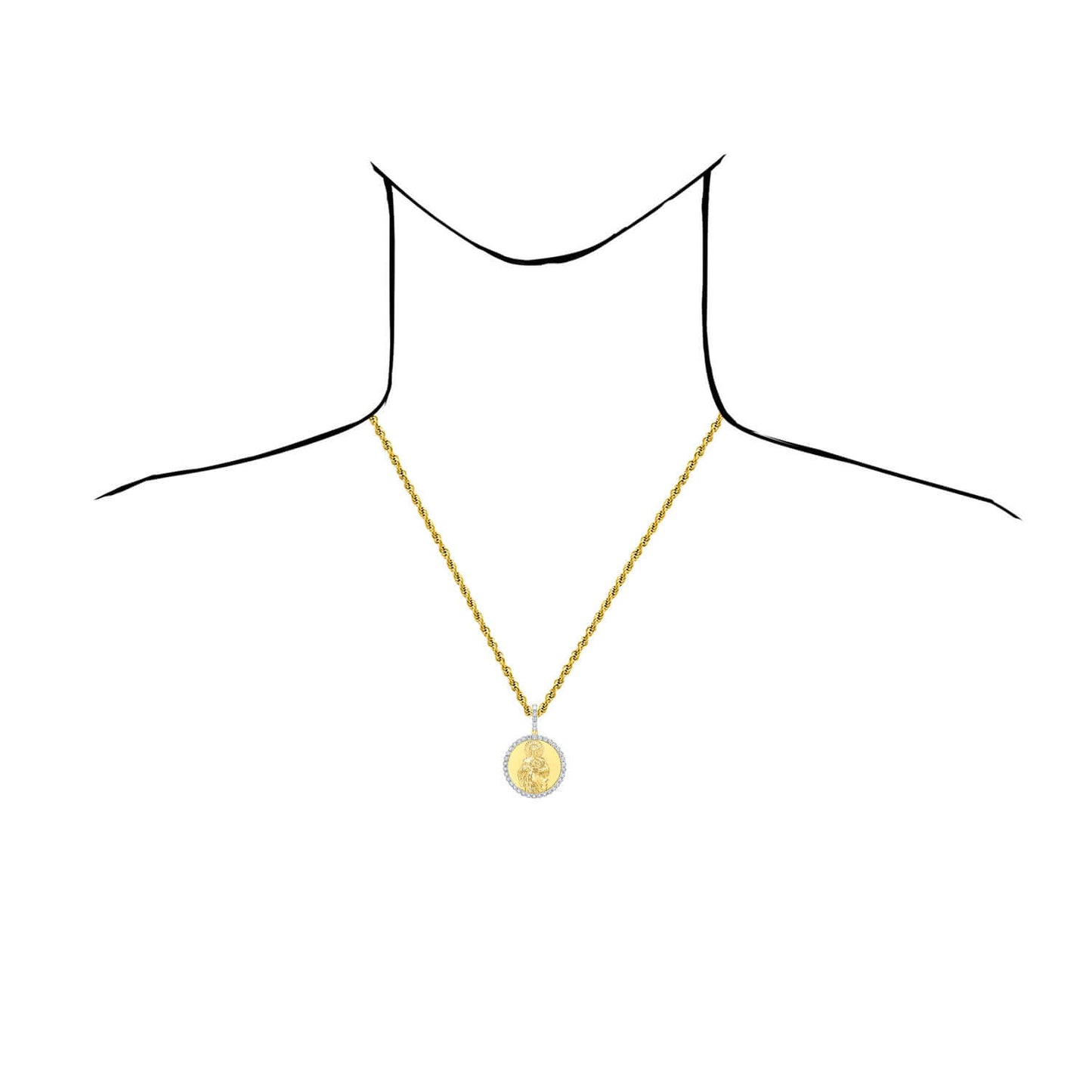 0.15CTW Real Diamond Gold Over Silver Saint Jude Round Pendant 1.7"
