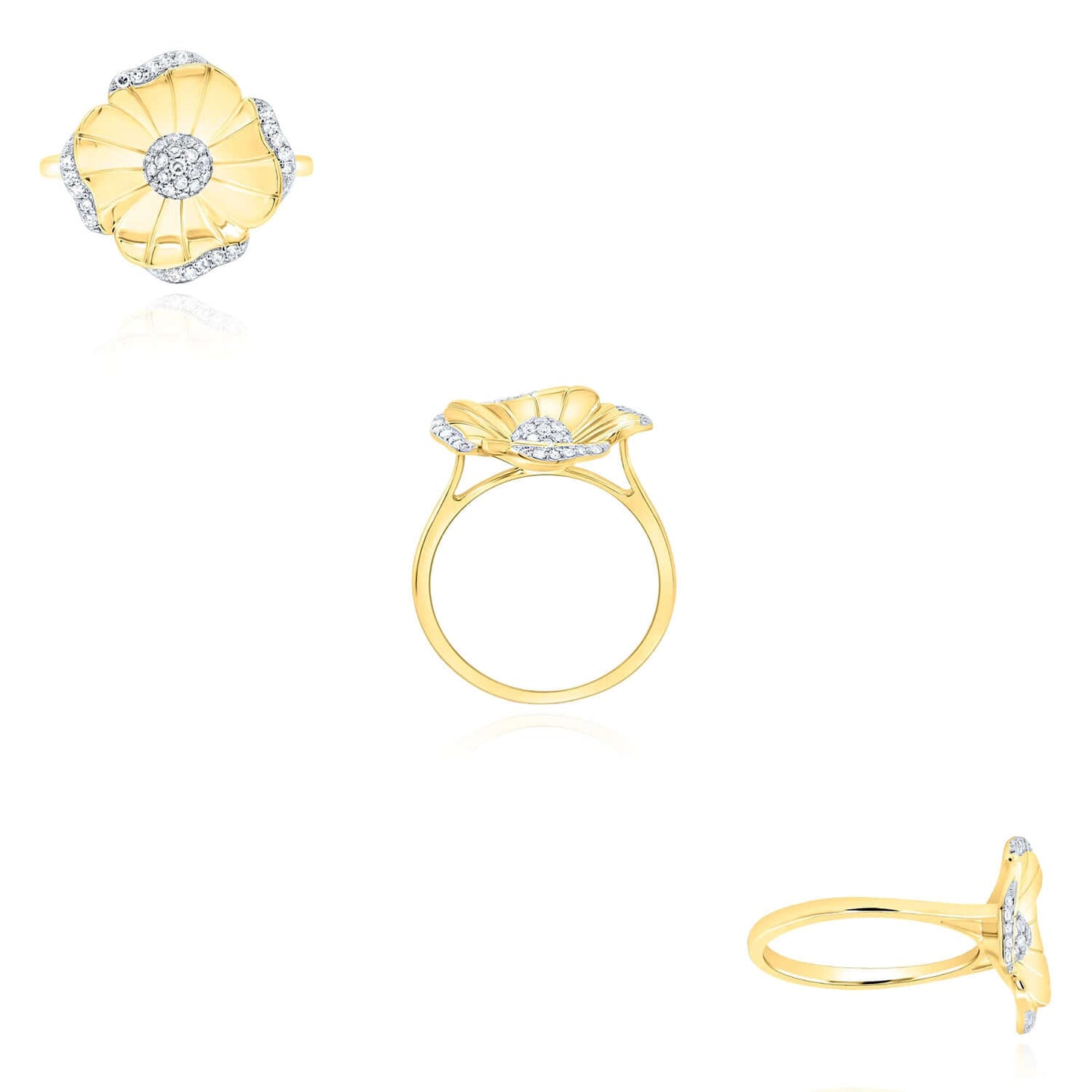 0.20CTW Real Diamond Real 10K Gold Flower Ring