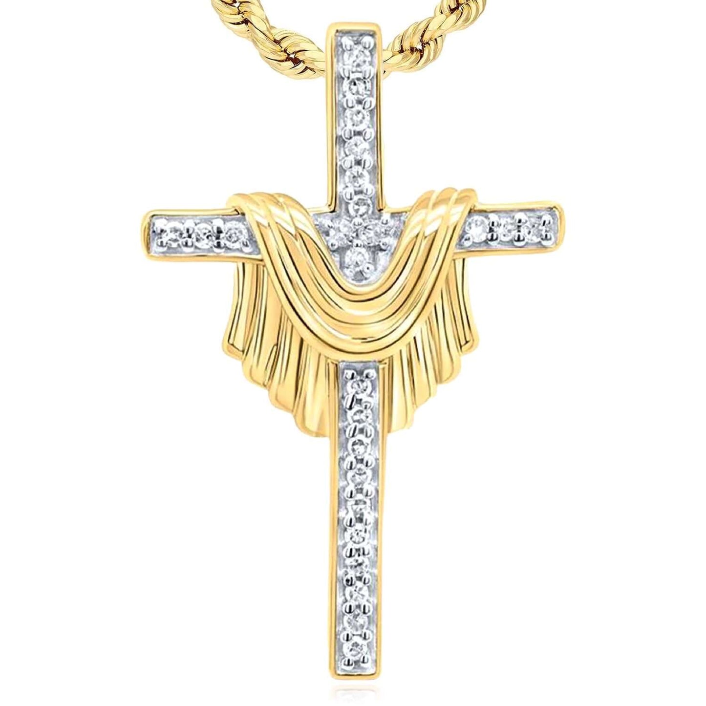 0.10TCW Real Diamond Real 10K Gold Cross Pendant 1"