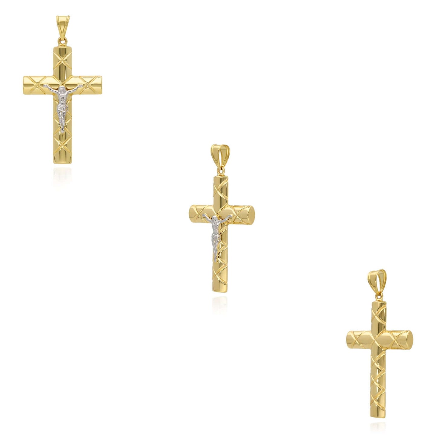 Real 14K Two-Tone Gold Jesus Crucifix Cross Pendant 3"