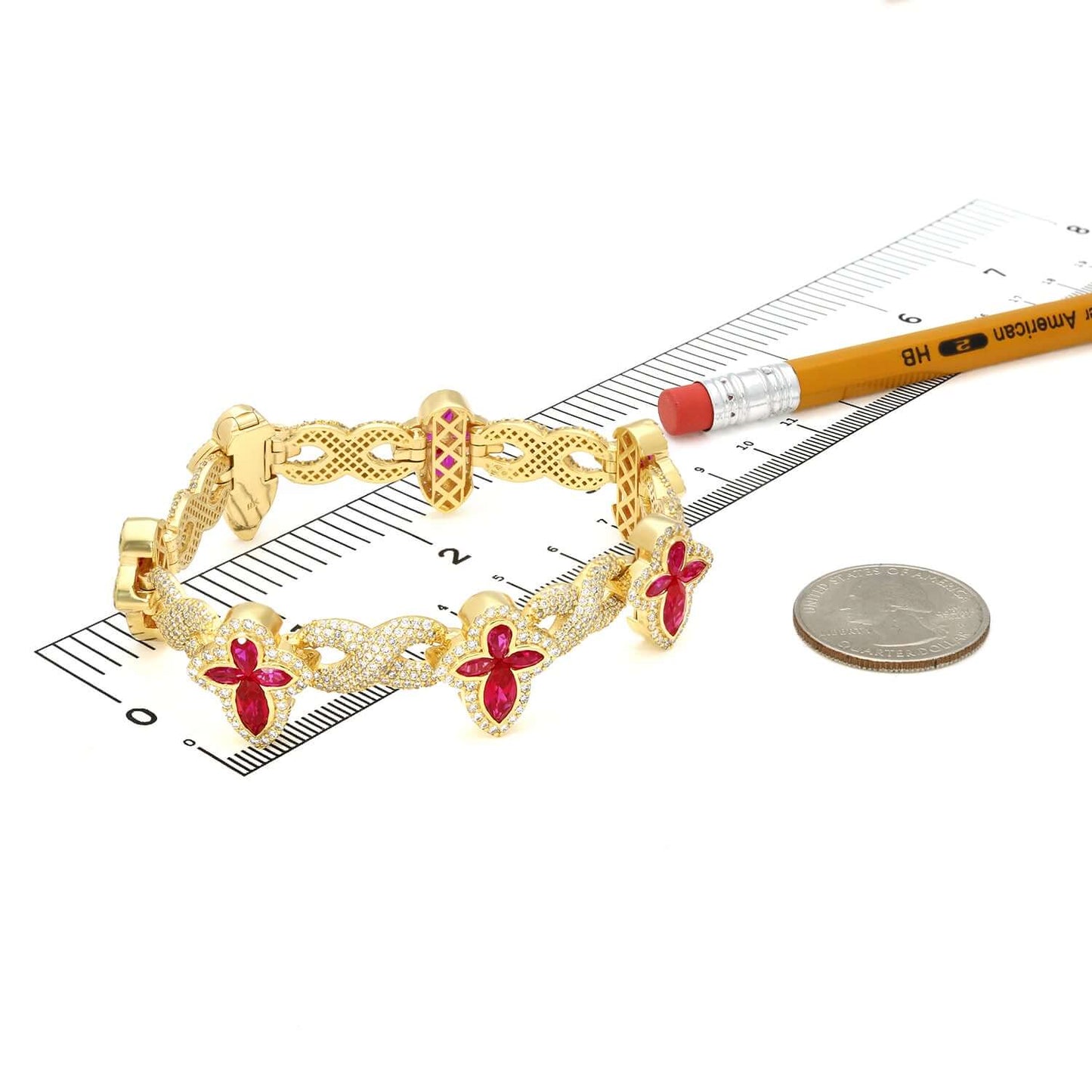 6.25CTW Real Diamond & Gemstones Real 10K Gold Cross Bracelet 7.5"
