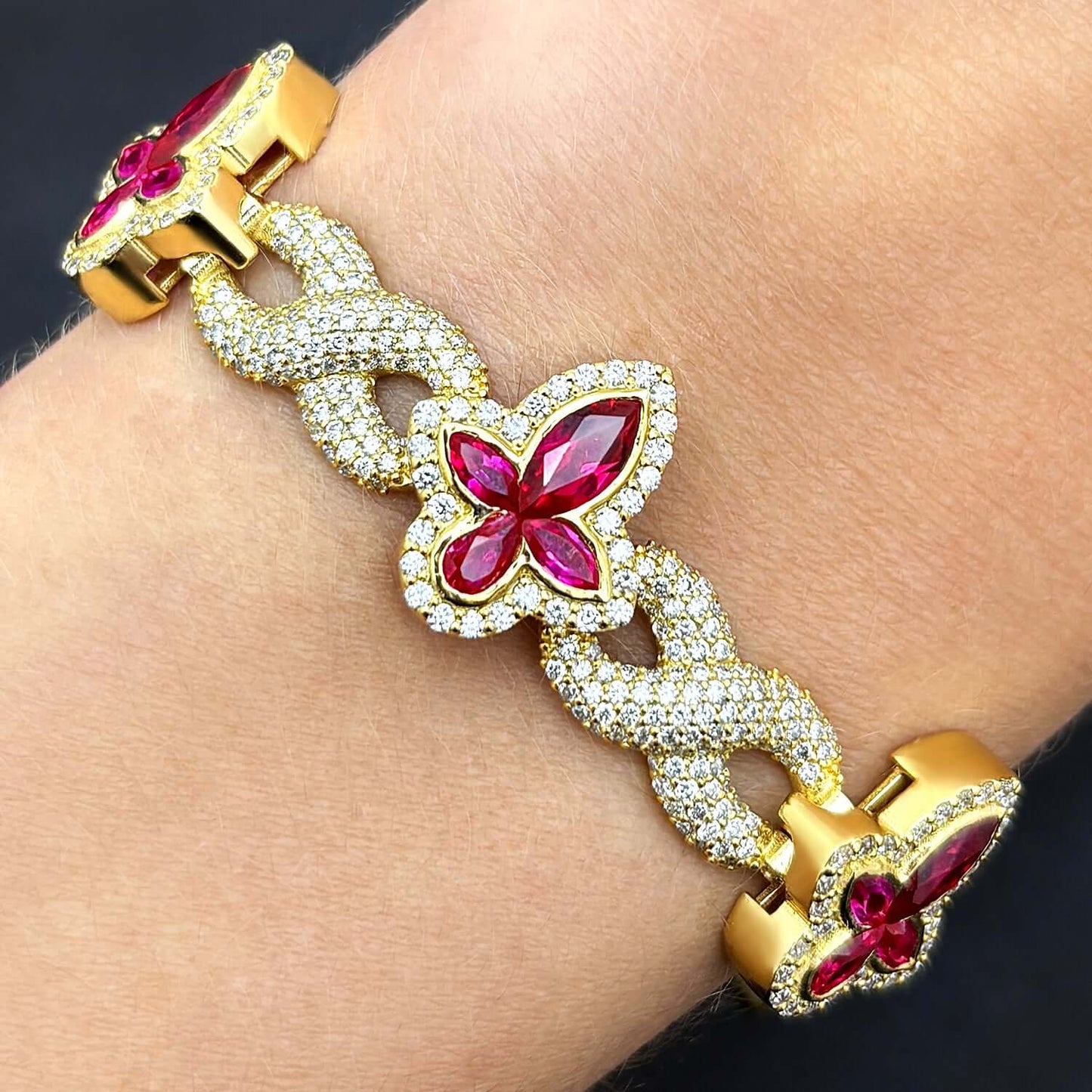 6.25CTW Real Diamond & Gemstones Real 10K Gold Cross Bracelet 7.5"
