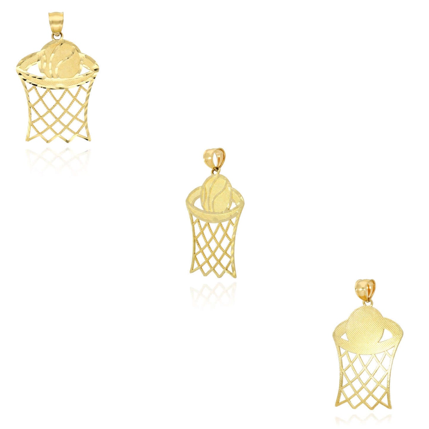 Real 10K Gold Textured Basketball Hoop Sport Pendant 1.5"