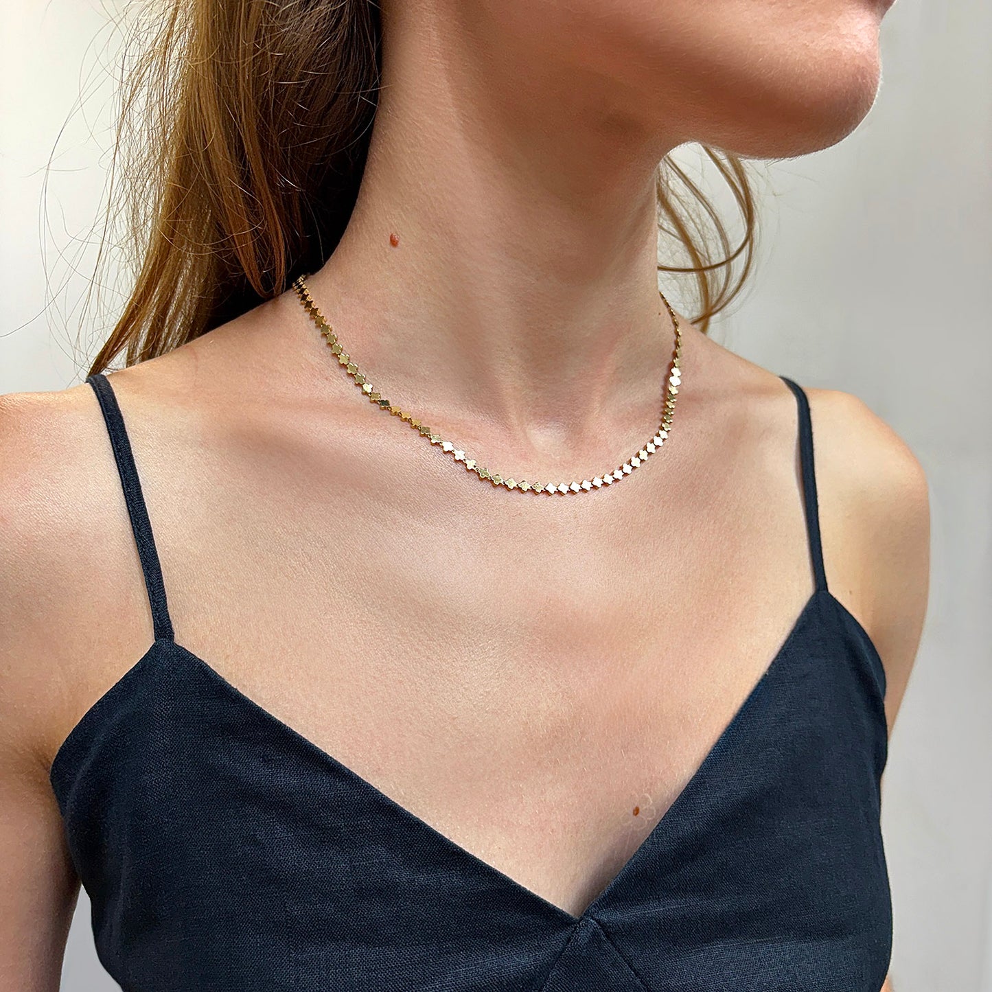 Real 14K Gold 3.5mm Clover Link Adjustable Chain Necklace 16"-17"