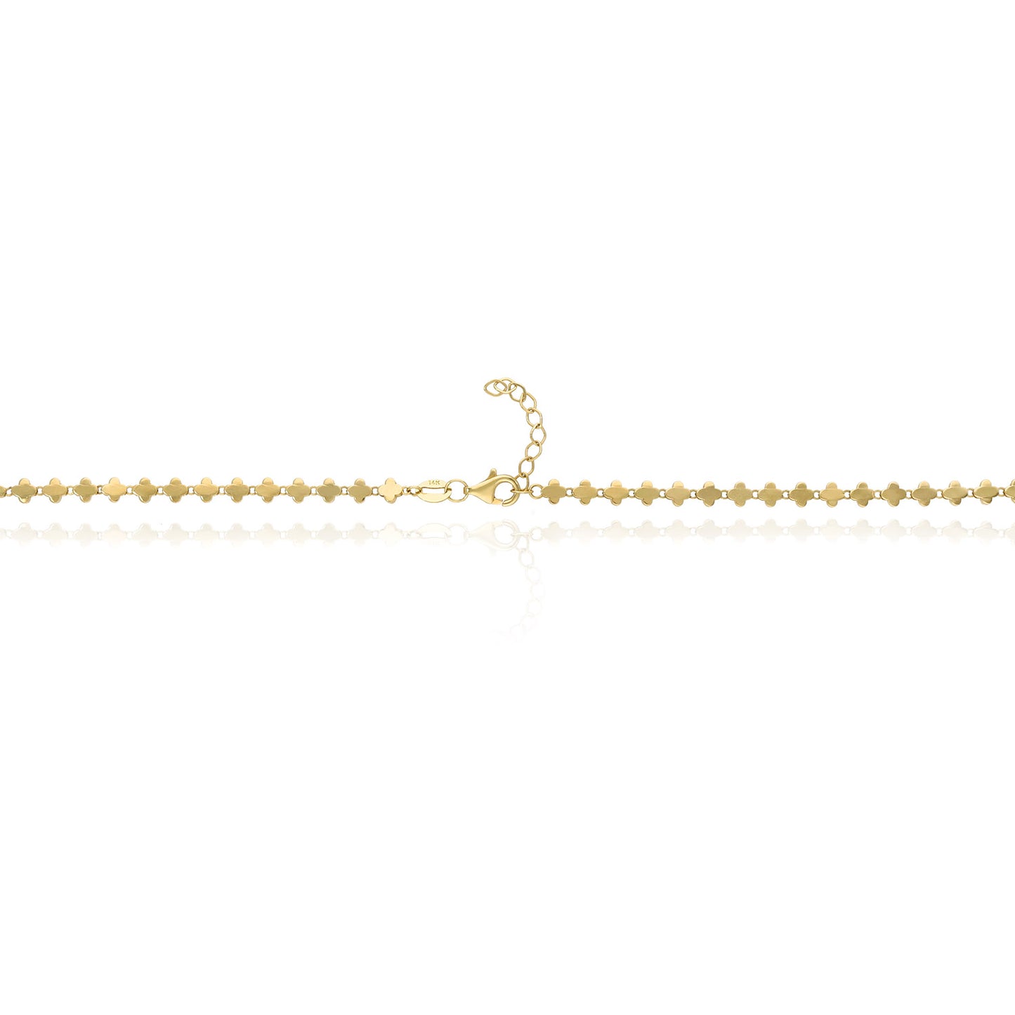 Real 14K Gold 3.5mm Clover Link Adjustable Chain Necklace 16"-17"