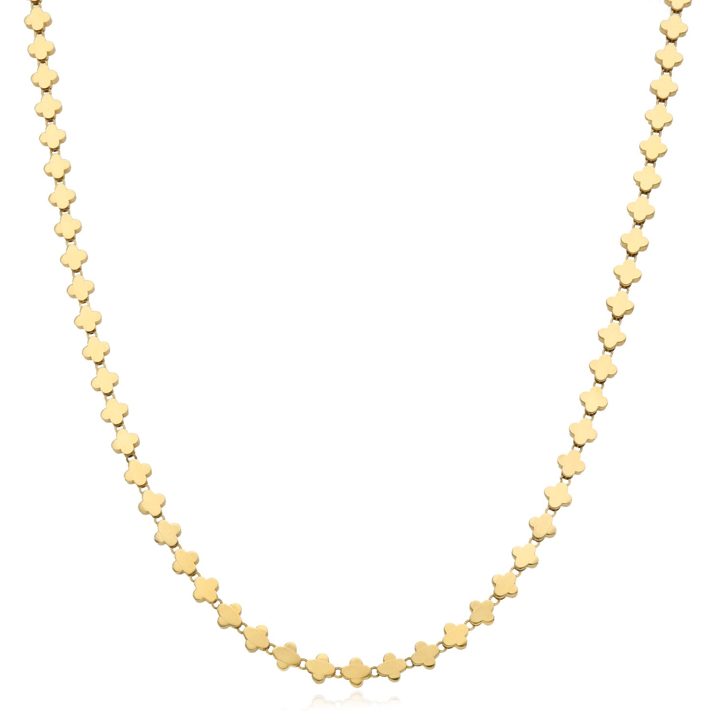 Real 14K Gold 3.5mm Clover Link Adjustable Chain Necklace 16"-17"