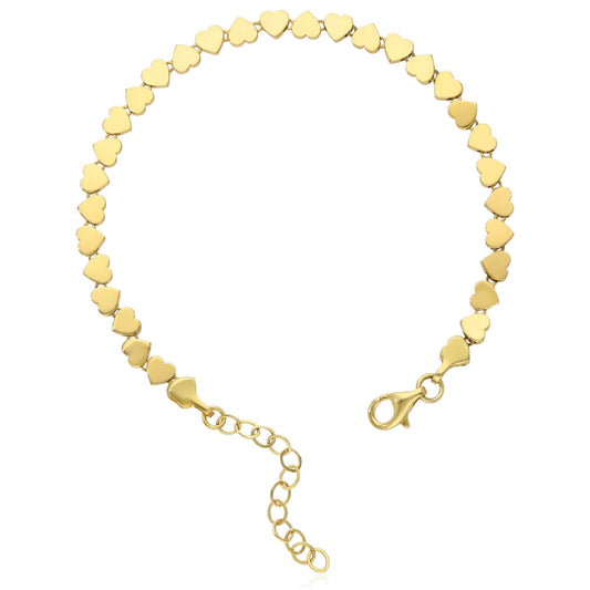 14K Yellow Gold 4mm High Polished Heart Adjustable Bracelet (Hollow) 5.5"-7"
