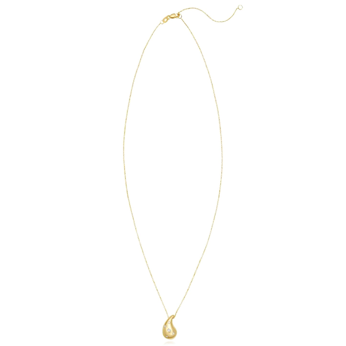 Real 14K Gold 0.07CTW Real Diamond Teardrop Pendant Adjustable Necklace 16"-18"