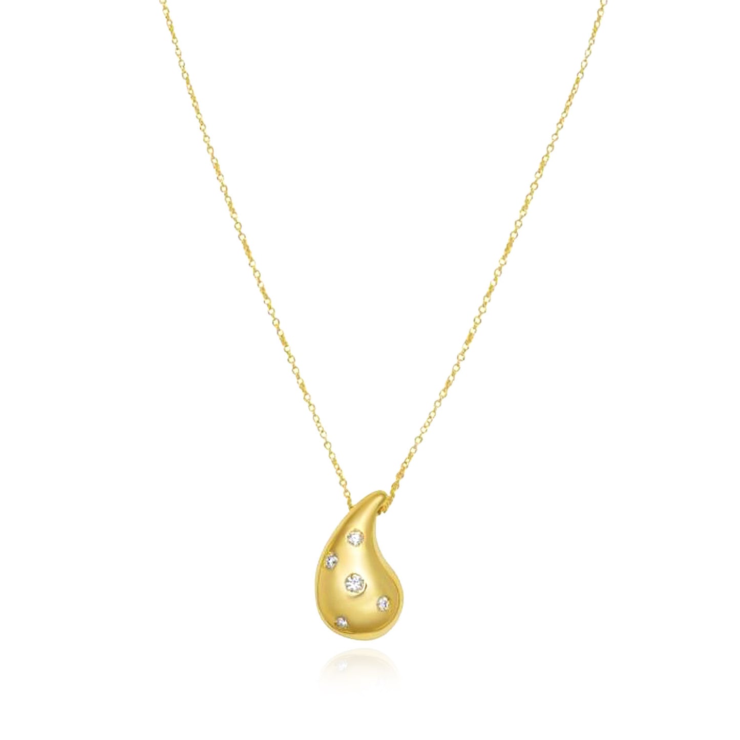 Real 14K Gold 0.07CTW Real Diamond Teardrop Pendant Adjustable Necklace 16"-18"