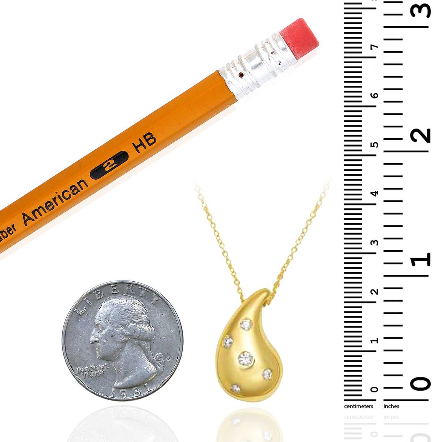 Real 14K Gold 0.07CTW Real Diamond Teardrop Pendant Adjustable Necklace 16"-18"