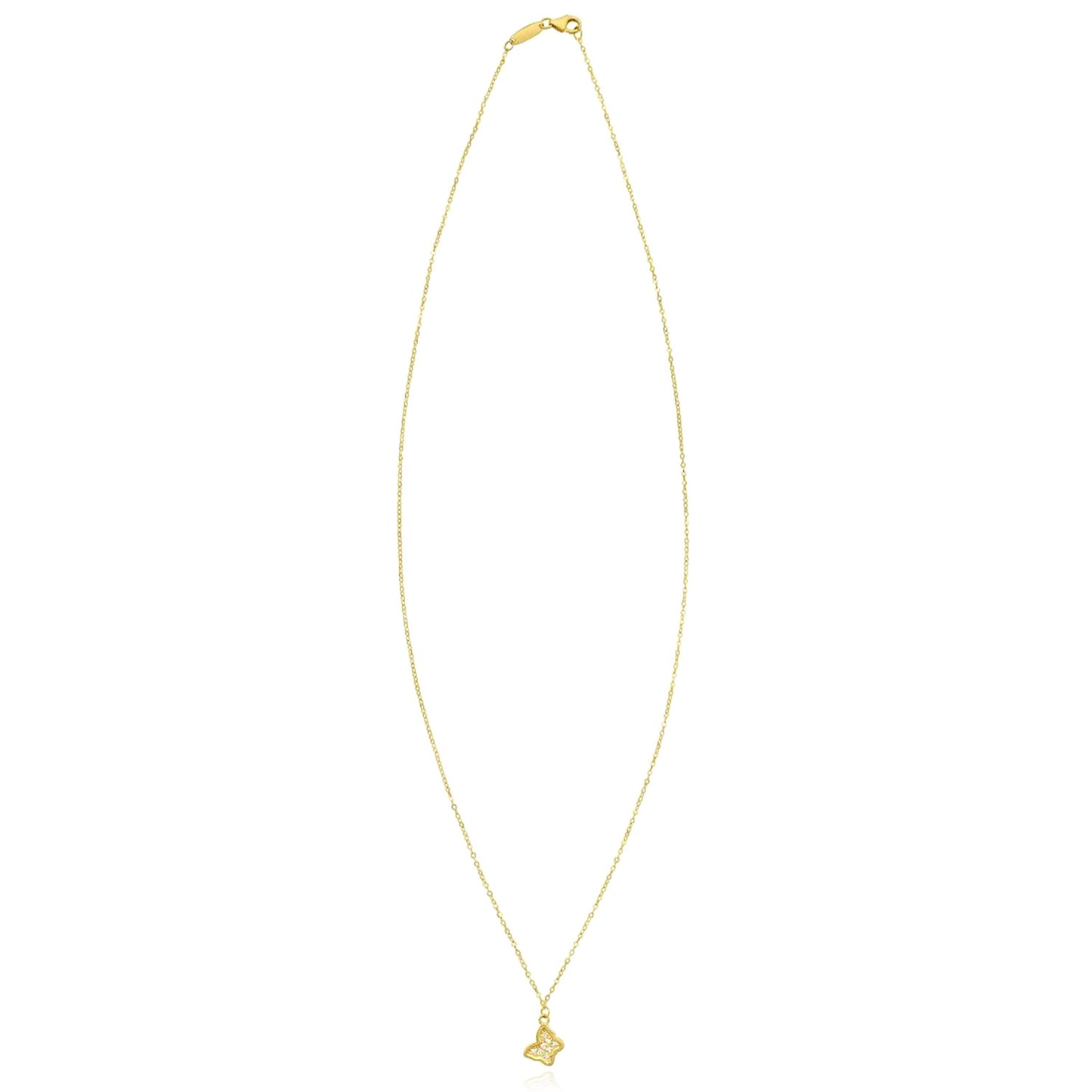 Real 14K Gold 0.04CTW Real Diamond Petite Butterfly Pendant Necklace 18"
