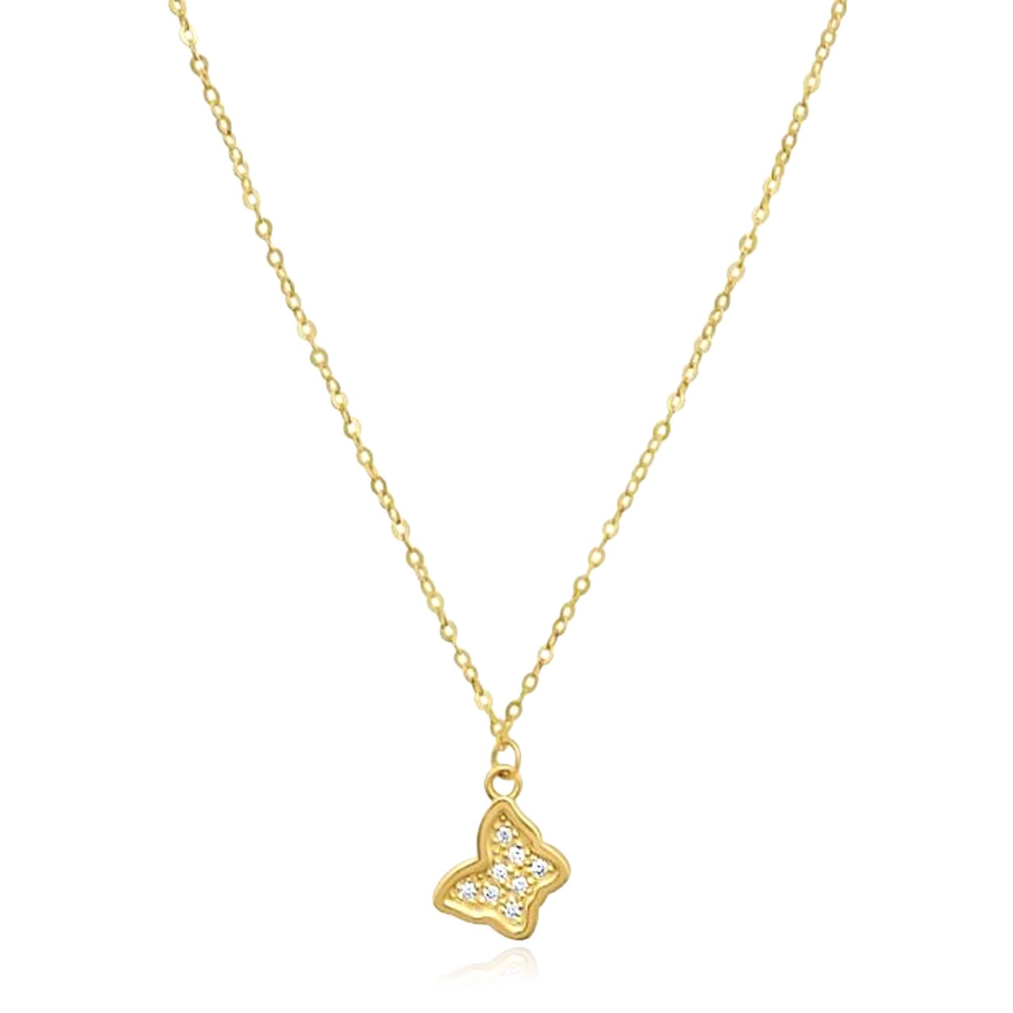 Real 14K Gold 0.04CTW Real Diamond Petite Butterfly Pendant Necklace 18"