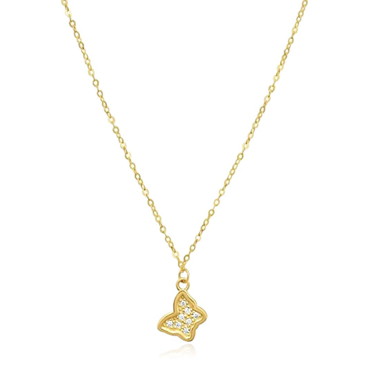0.04CTW Natural Diamond 14K Yellow Gold Petite Butterfly Necklace (Solid Links) 18"