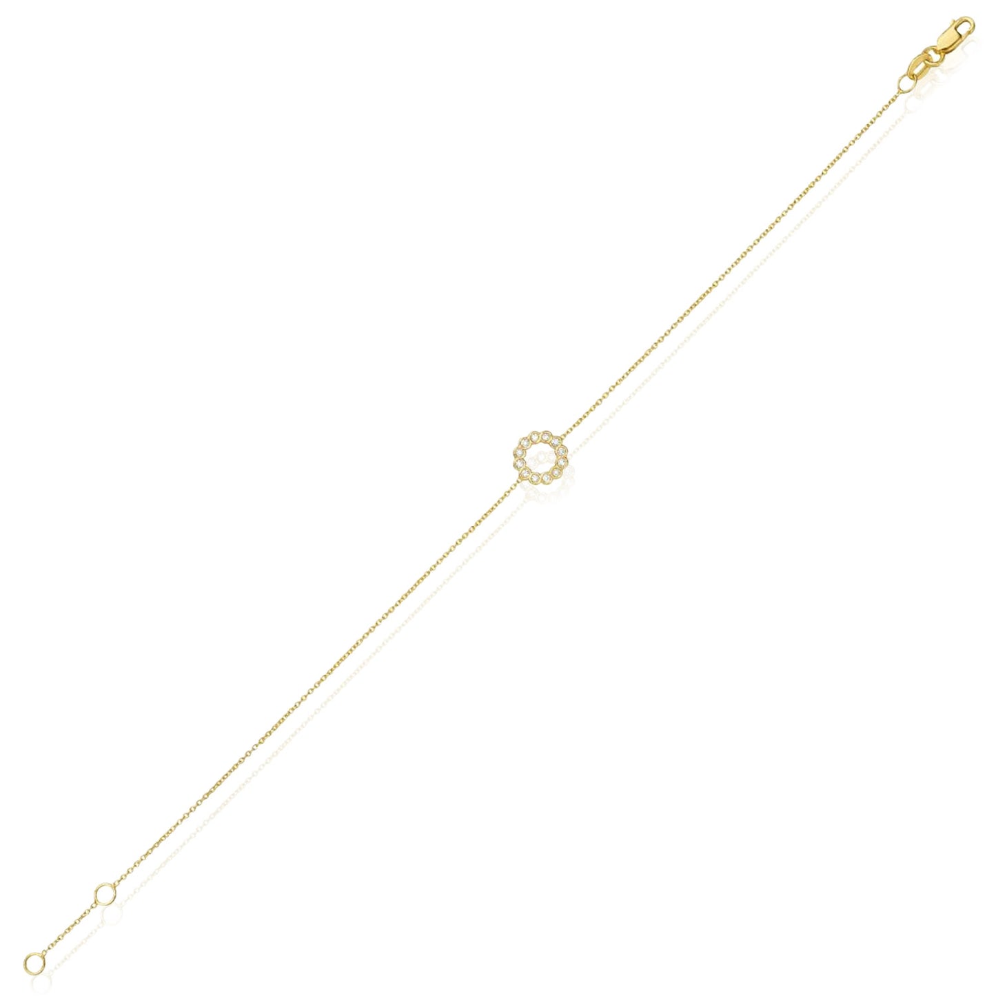 Real 14K Gold 0.06CTW Real Diamond Circle Adjustable Bracelet 6.5"-7"