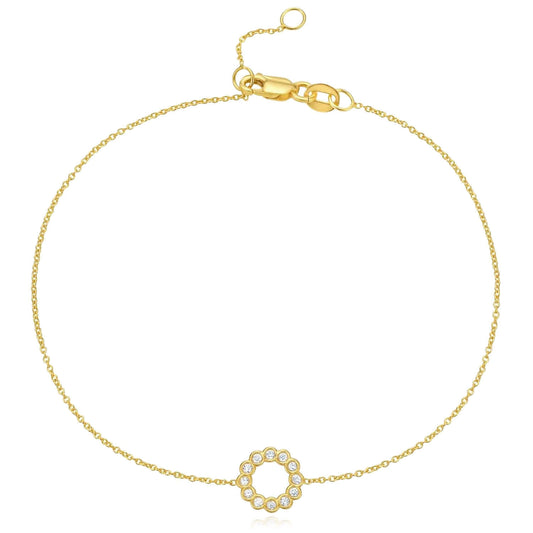 0.06CTW Natural Diamond 14K Yellow Gold Circle Adjustable Bracelet (Solid Links) 6.5"-7"