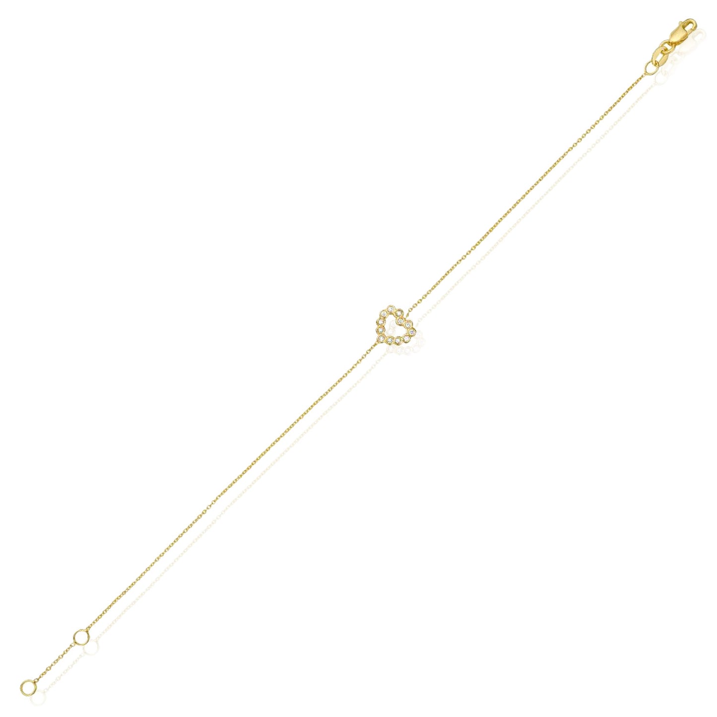Real 14K Gold 0.06CTW Real Diamond Petite Heart Adjustable Bracelet 6.5"-7"