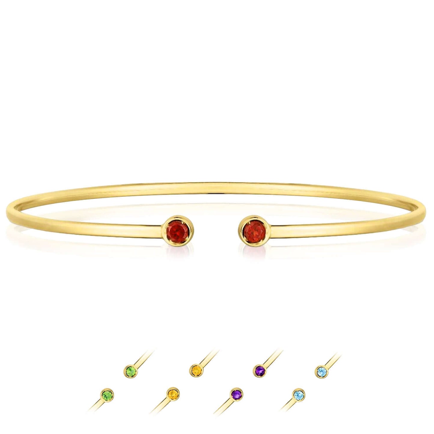 Real 14K Gold Amethyst Topaz Peridot Citrine Garnet Open Cuff Bangle Bracelet