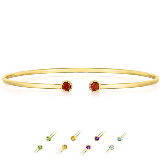 14K Yellow Gold Amethyst Topaz Peridot Citrine Garnet Open Cuff Bangle Bracelet (Solid Links)