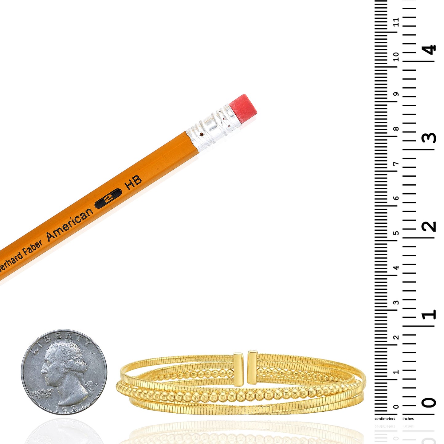 Real 14K Gold 8mm Omega & Beaded Layered Cuff Bracelet