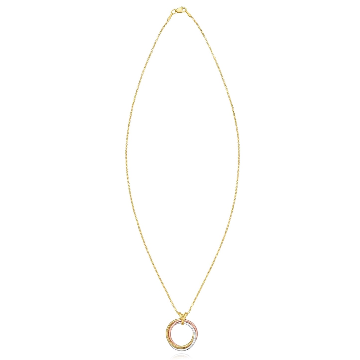 Real 14K Tri-Color Gold Interlocked Circle Trinity Pendant Necklace 18"