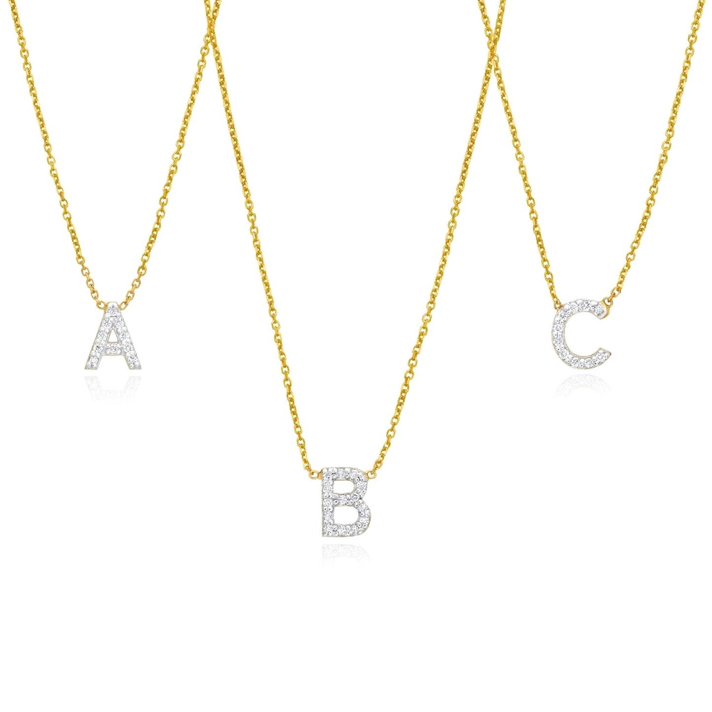 0.04CTW Real Diamond Real 14K Gold Initial Pendant Adjustable Necklace 16"-18"