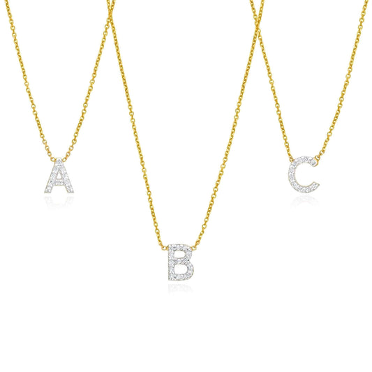 0.04CTW Natural Diamond 14K Yellow Gold Initial Necklace (Solid Links) 16"-18" Adjustable