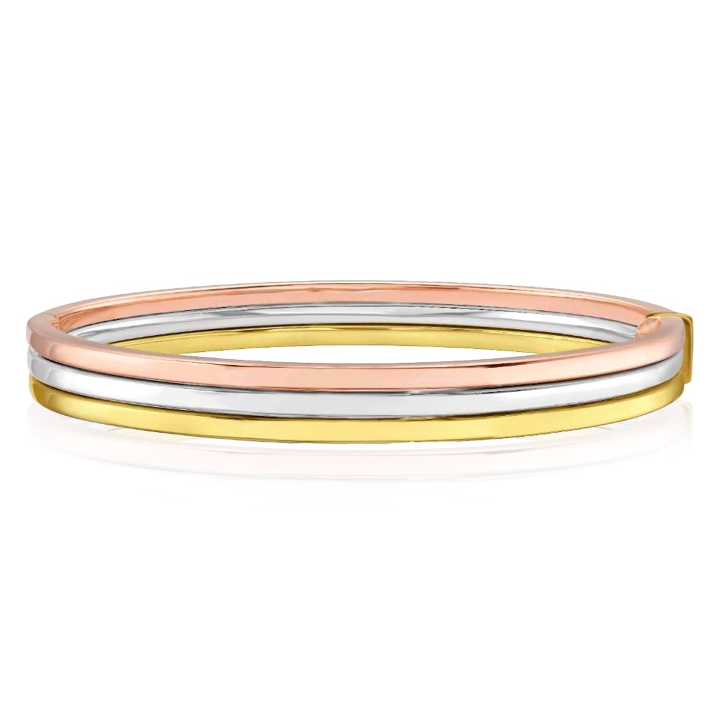 Real 14K Tri-color Gold Polished Layered Trinity Bangle Bracelet 7.5"