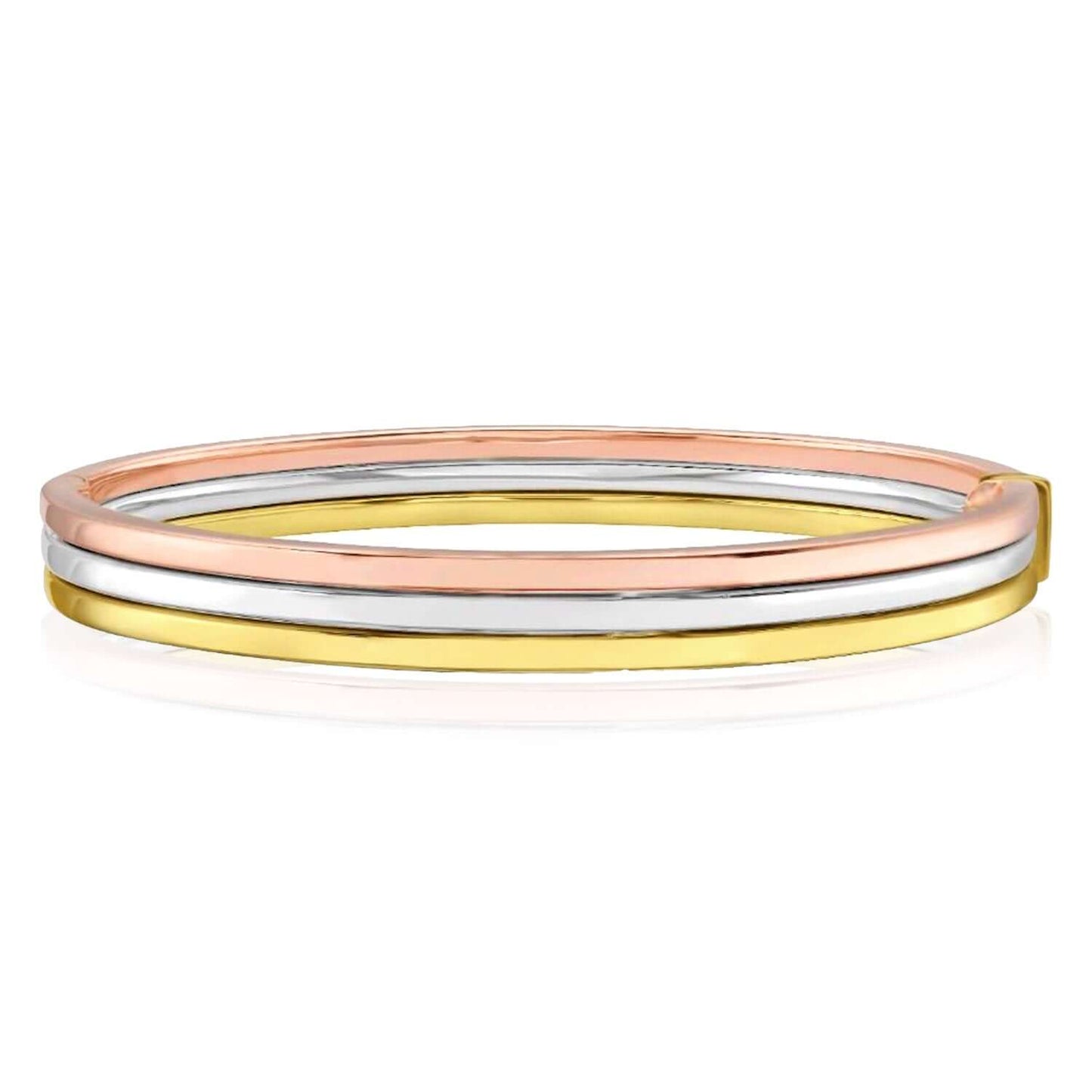 Real 14K Tri-color Gold Polished Layered Trinity Bangle Bracelet 7.5"