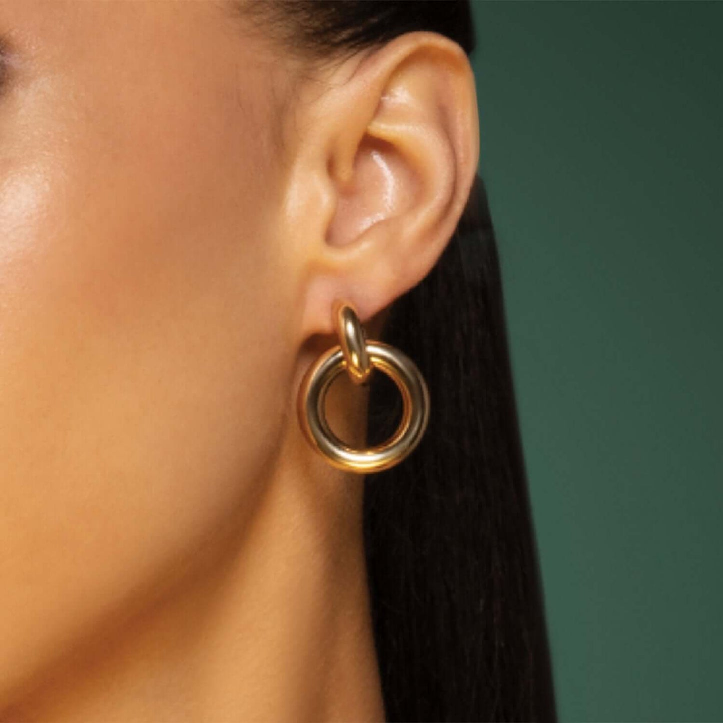Real 14K Gold Polished Round Linked Hoops Earrings 31mm