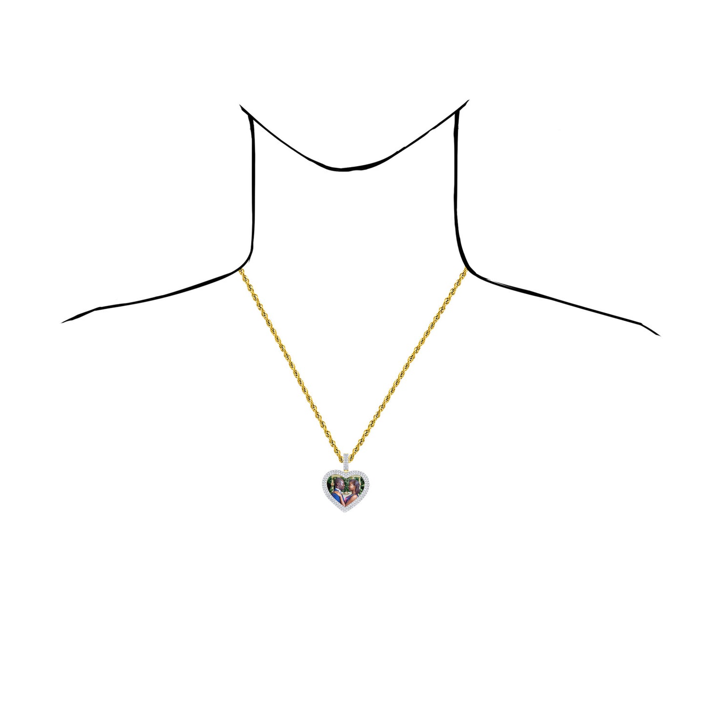 2.00CTW Real Diamond Real 10K Gold Heart Customizable Memory Pendant 1.7"