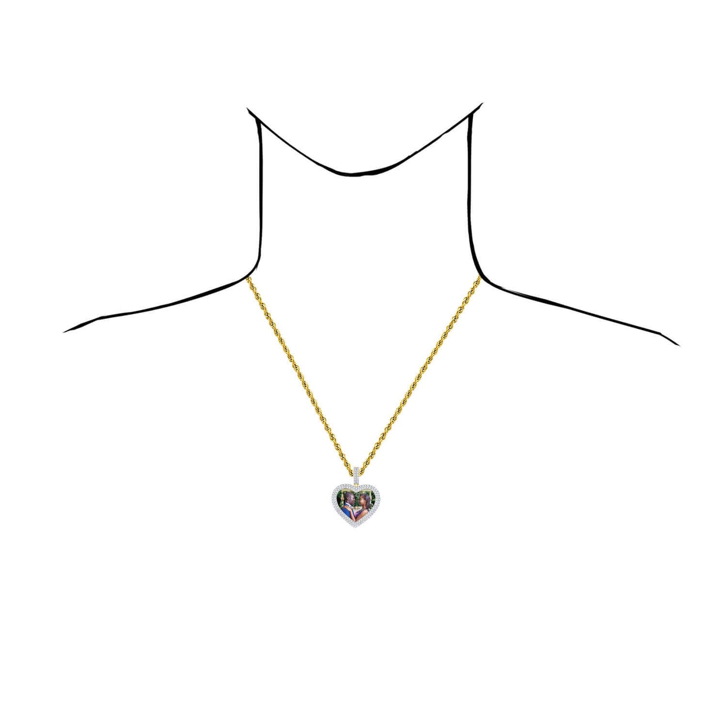 2.00CTW Natural Diamond Real 10K Gold Heart Customizable Memory Pendant 1.7"